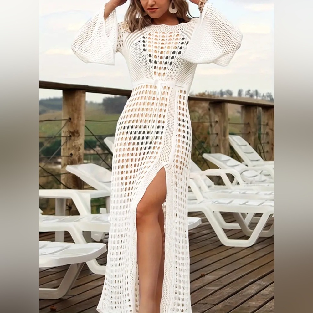 GIFTED Chic Sheer Crochet Summer Dress Cover Up - Picture 4 of 7